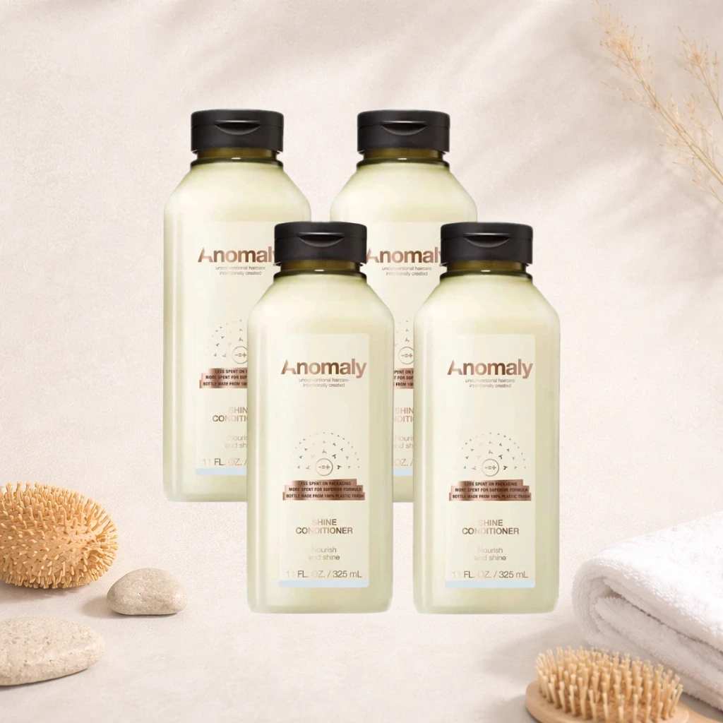 Anomaly Shine Deep Conditioner Detangler with Jojoba Oil & Murumuru Butter for Dry Hair | Anti Frizz Control | Sulfate Free & Paraben Free | Sustainable Ocean Plastic Packaging, 11 fl oz. (Pack of 4)
